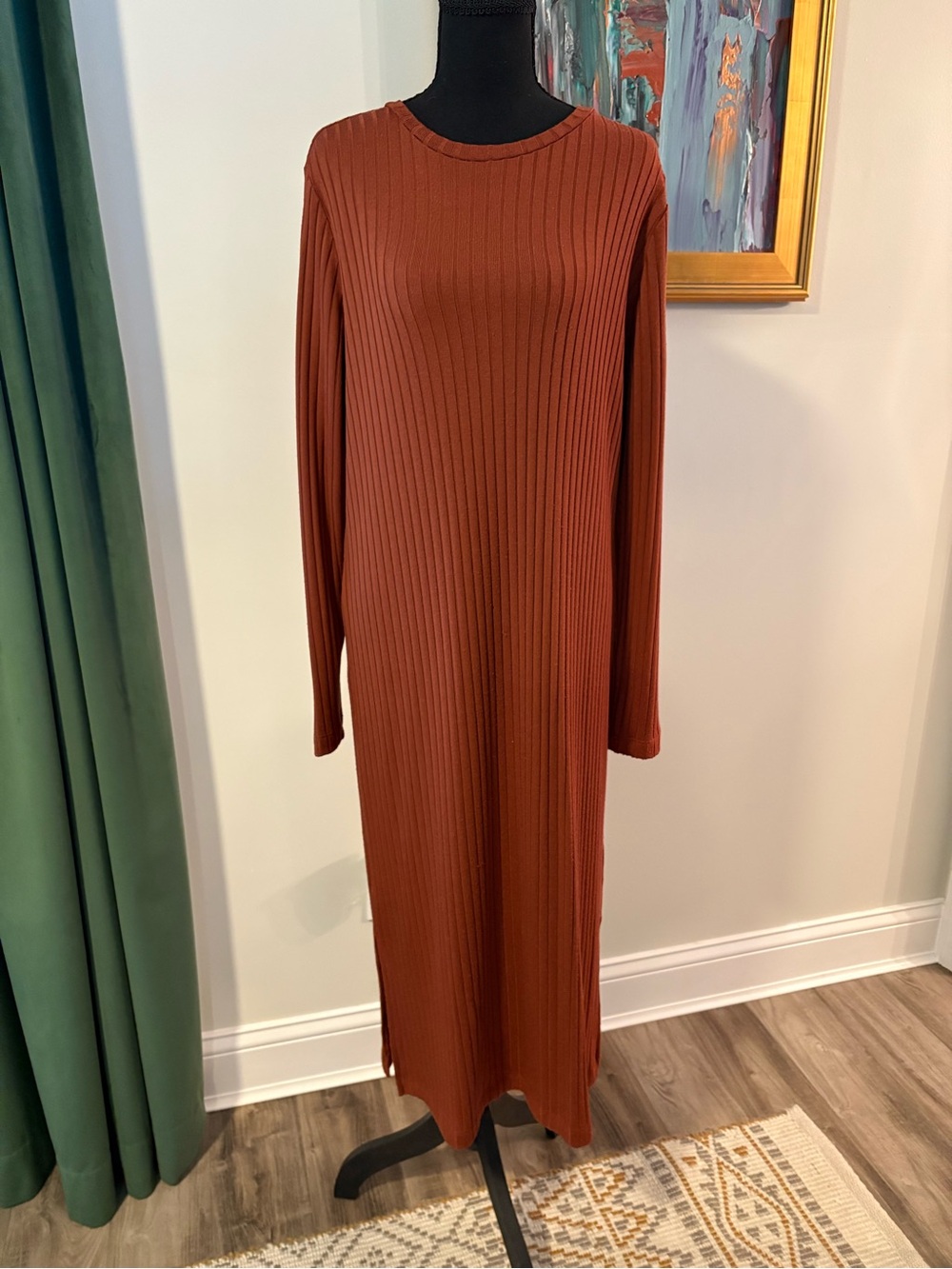 Old Navy Ribbed Maxi Dress in Rust Brown